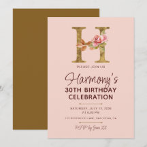 Letter H Gouden Monogram Roze Rozen