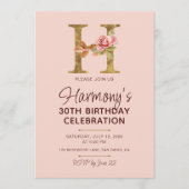 Letter H Gouden Monogram Roze Rozen Kaart (Voorkant)
