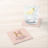 Letter H Gouden Monogram Roze Rozen Kartonnen Onderzetters (Insitu)