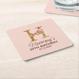 Letter H Gouden Monogram Roze Rozen Kartonnen Onderzetters