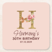 Letter H Gouden Monogram Roze Rozen Kartonnen Onderzetters (Voorkant)