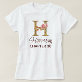 Letter H Gouden Monogram Roze Rozen Verjaardag T-shirt