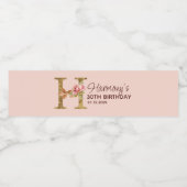 Letter H Gouden Monogram Roze Rozen Waterfles Etiket (Enkel label)