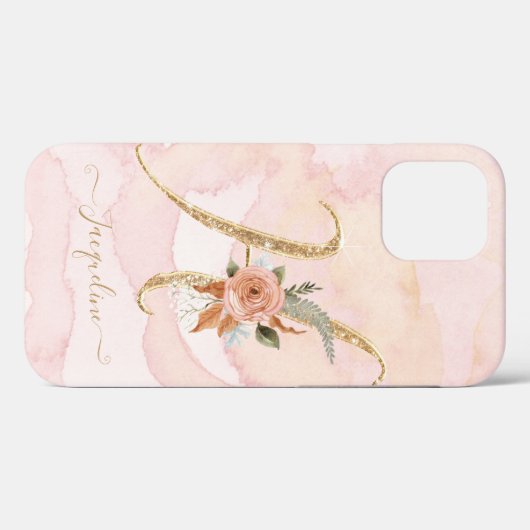 Letter H Gouden Script Monogram Waterverf Bloem Case-Mate iPhone Case (Achterkant (horizontaal))