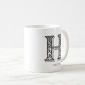 Letter H Grijs Monogram Moderne naam Koffiemok (Voorkant rechts)