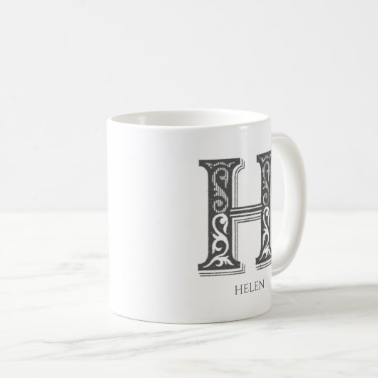 Letter H Grijs Monogram Moderne naam Koffiemok (Voorkant rechts)