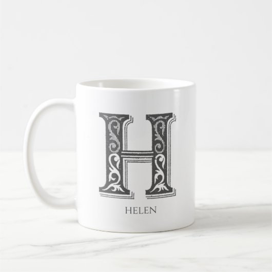 Letter H Grijs Monogram Moderne naam Koffiemok (Links)