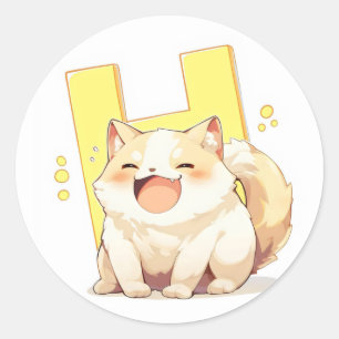 Letter H Happy Anime Cat Ronde Sticker