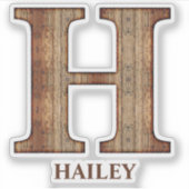 Letter H houtextuur met aangepaste naam Sticker (Voorkant)