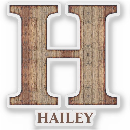 Letter H houtextuur met aangepaste naam Sticker (Voorkant)