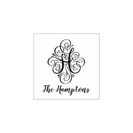 Letter H Initiaal Elegant Flourish Monogram Naam Rubberstempel