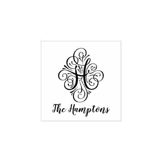 Letter H Initiaal Elegant Flourish Monogram Naam Rubberstempel (Afrduk)