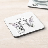 Letter H Initiaal Monogram met Angel Wings & Halo Bier Onderzetter (Linkerzijde)