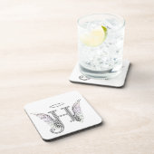 Letter H Initiaal Monogram met Angel Wings & Halo Bier Onderzetter (Rechterzijde)