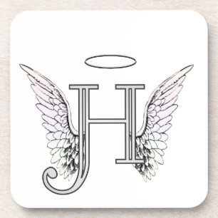 Letter H Initiaal Monogram met Angel Wings & Halo Bier Onderzetter