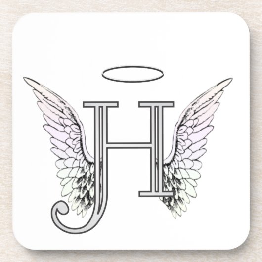 Letter H Initiaal Monogram met Angel Wings & Halo Bier Onderzetter (Voorkant)