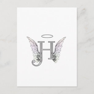 Letter H Initiaal Monogram met Angel Wings & Halo Briefkaart