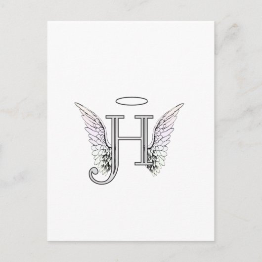 Letter H Initiaal Monogram met Angel Wings & Halo Briefkaart (Voorkant)