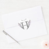 Letter H Initiaal Monogram met Angel Wings & Halo Hart Sticker (Envelop)