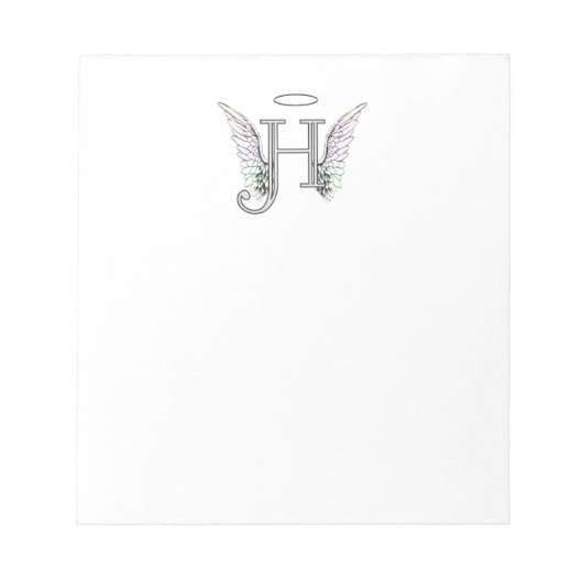 Letter H Initiaal Monogram met Angel Wings & Halo Notitieblok (Voorkant)