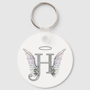 Letter H Initiaal Monogram met Angel Wings & Halo Sleutelhanger
