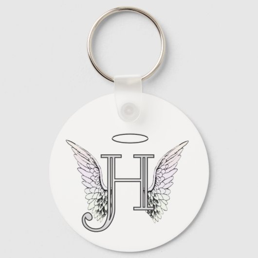 Letter H Initiaal Monogram met Angel Wings & Halo Sleutelhanger (Voorkant)