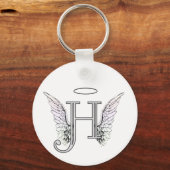 Letter H Initiaal Monogram met Angel Wings & Halo Sleutelhanger (Voorkant)