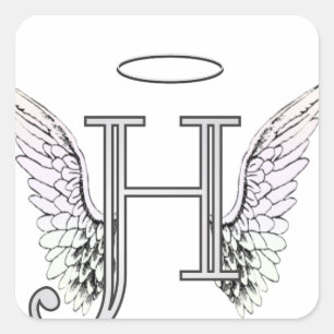 Letter H Initiaal Monogram met Angel Wings & Halo Vierkante Sticker
