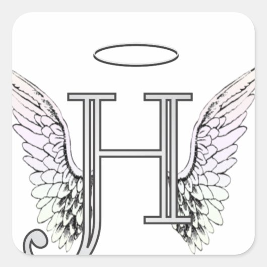 Letter H Initiaal Monogram met Angel Wings & Halo Vierkante Sticker (Voorkant)
