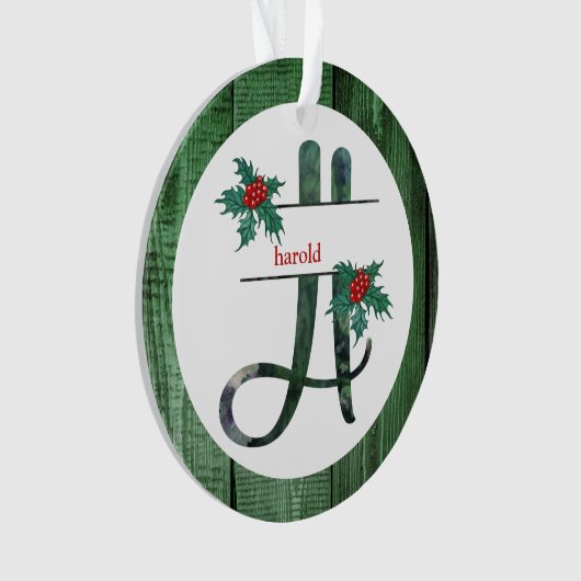 *~* Letter H-kerstfoto Rustic Wood AP44 Ornament (voorkant)