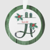 *~* Letter H-kerstfoto Rustic Wood AP44 Ornament (voorkant)