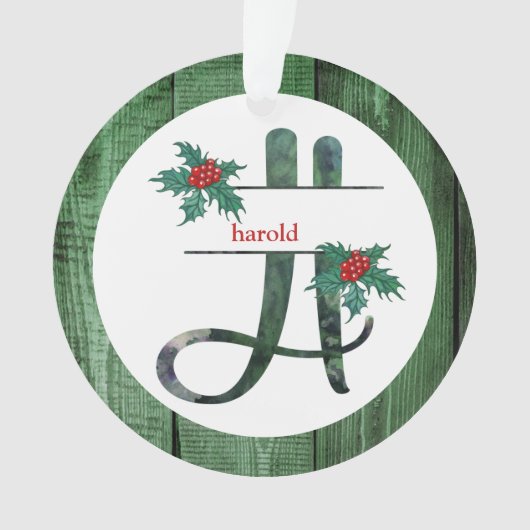 *~* Letter H-kerstfoto Rustic Wood AP44 Ornament (voorkant)