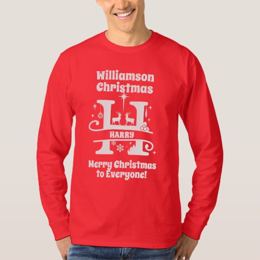 Letter H Kerstmonogram Initiaal Familienaam T-shirt (Voorkant)