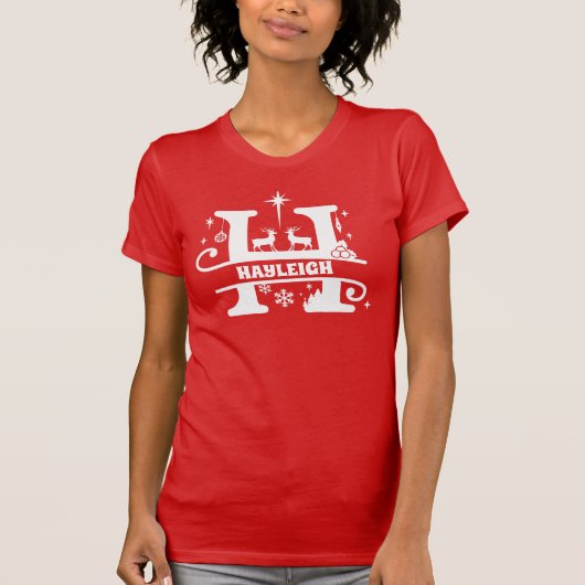 Letter H Kerstmonogram Initiaal Naam RedT-S T-shirt (Voorkant)