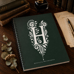 Letter H Linocut Botanische Monogram Notitieboek