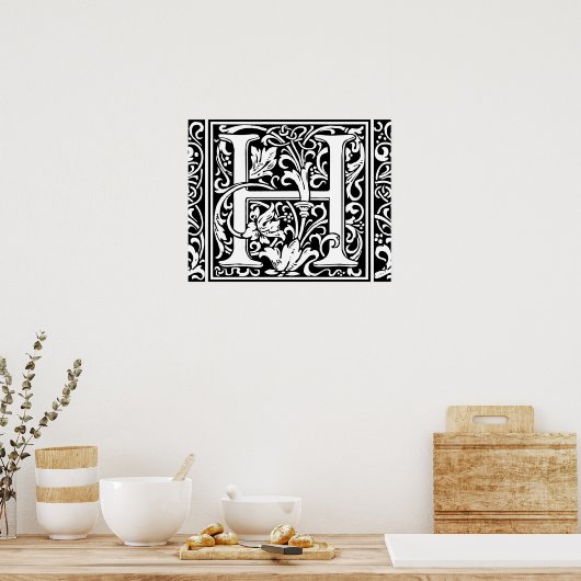 Letter H Medieval Monogram  Initiaal Poster (Keuken)