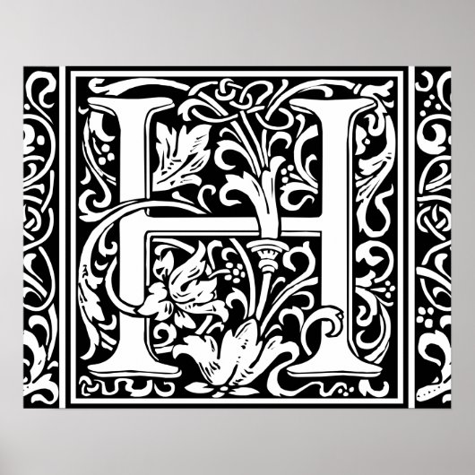 Letter H Medieval Monogram  Initiaal Poster (Voorkant)