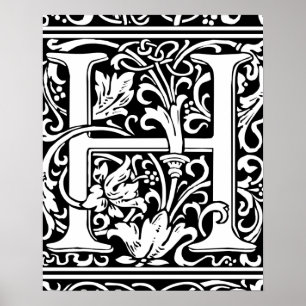 Letter H Medieval Monogram  Initiaal Poster