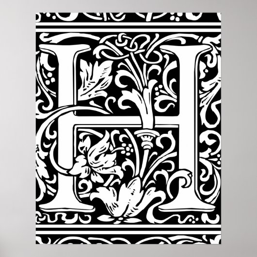 Letter H Medieval Monogram Initiaal Poster (Voorkant)