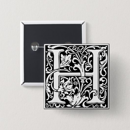 Letter H Medieval Monogram Initiaal Vierkante Button 5,1 Cm (Voorkant /achterkant)