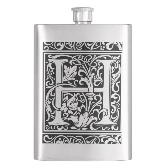 Letter H Middeleeuwse Monogram Art Nouveau Heupfles (Voorkant)