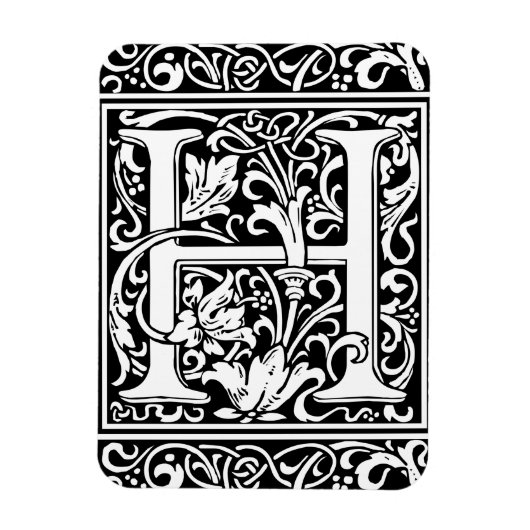 Letter H Middeleeuwse Monogram Art Nouveau Magneet (Verticaal)