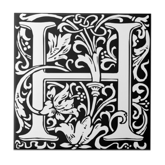 Letter H Middeleeuwse Monogram Art Nouveau Tegeltje (Voorkant)