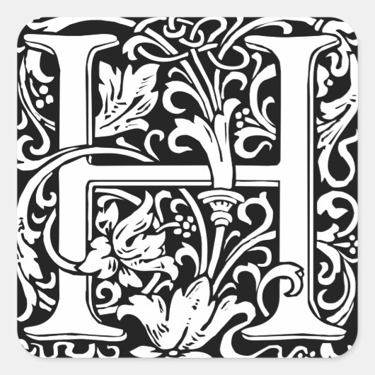 Letter H Middeleeuwse Monogram Art Nouveau Vierkante Sticker (Voorkant)