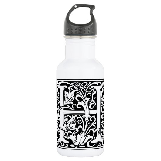 Letter H Middeleeuwse Monogram Art Nouveau Waterfles (Voorkant)