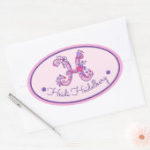 Letter H monogram aangepaste meisjes naam roze sti Ovale Sticker (Envelop)