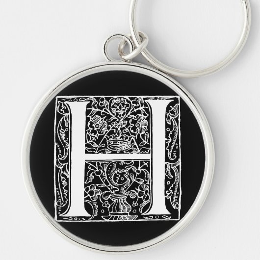 Letter H Monogram Black White "H"-Initialen Sleutelhanger (Voorkant)