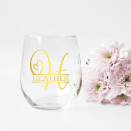 Letter H Monogram Bruidsmeisje Gift, Modern Elegan Wijnglas Zonder Voet