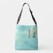 *~ LETTER H - Monogram Gold Glitter Turquoise Blue Crossbody Tas (Achterkant)