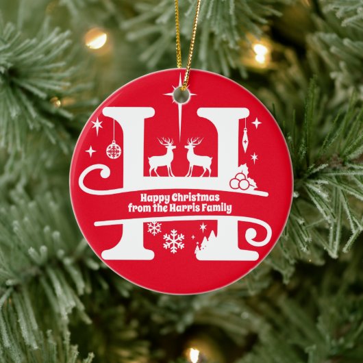 Letter H Monogram Initiaal Familienaam Greep Keramisch Ornament (Boom)